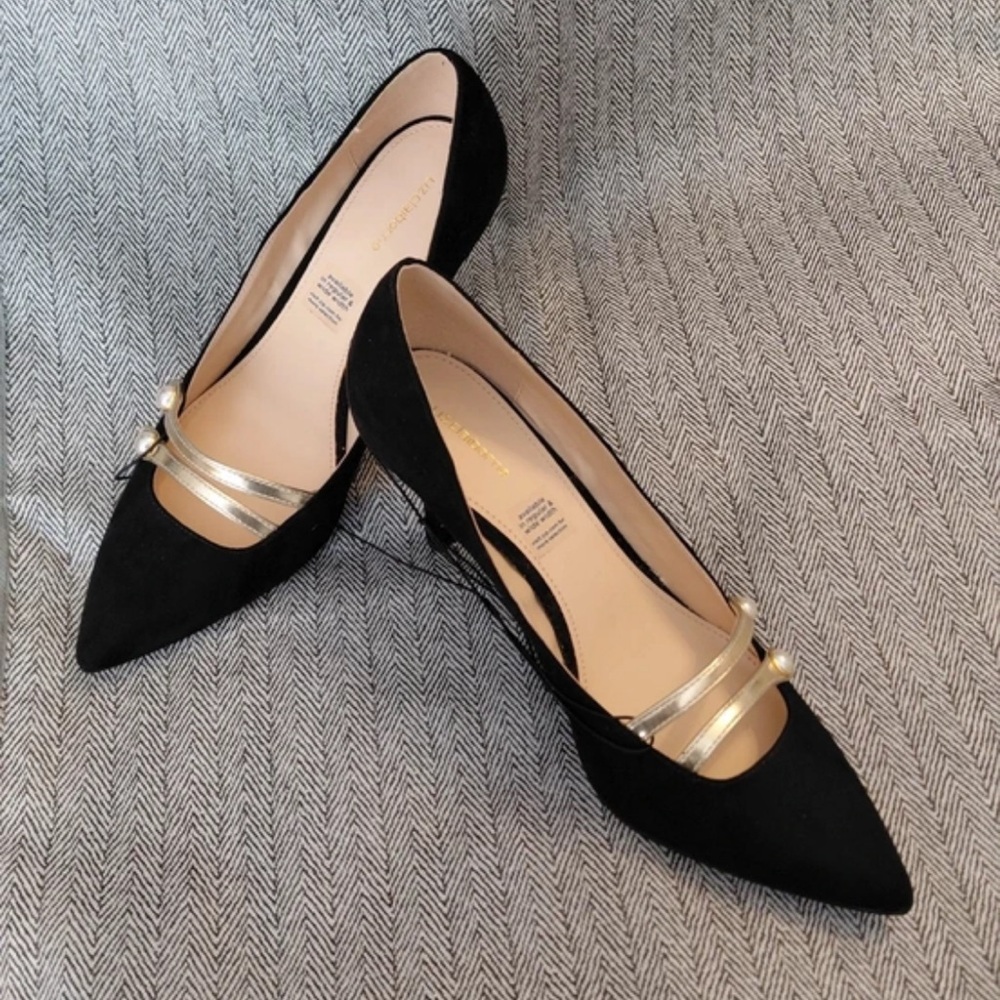 Liz Claiborne Black Heeled Boots with Gold Accents